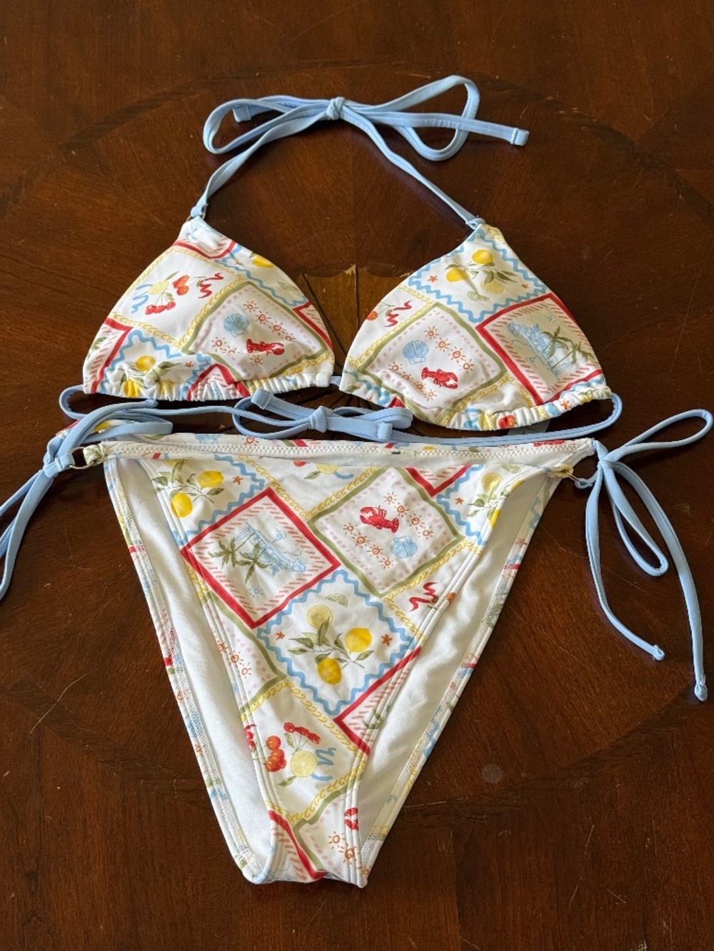 NWOT Abercrombie & Fitch String Bikini, Lobster Print, XL Bottom, L Triangle Top